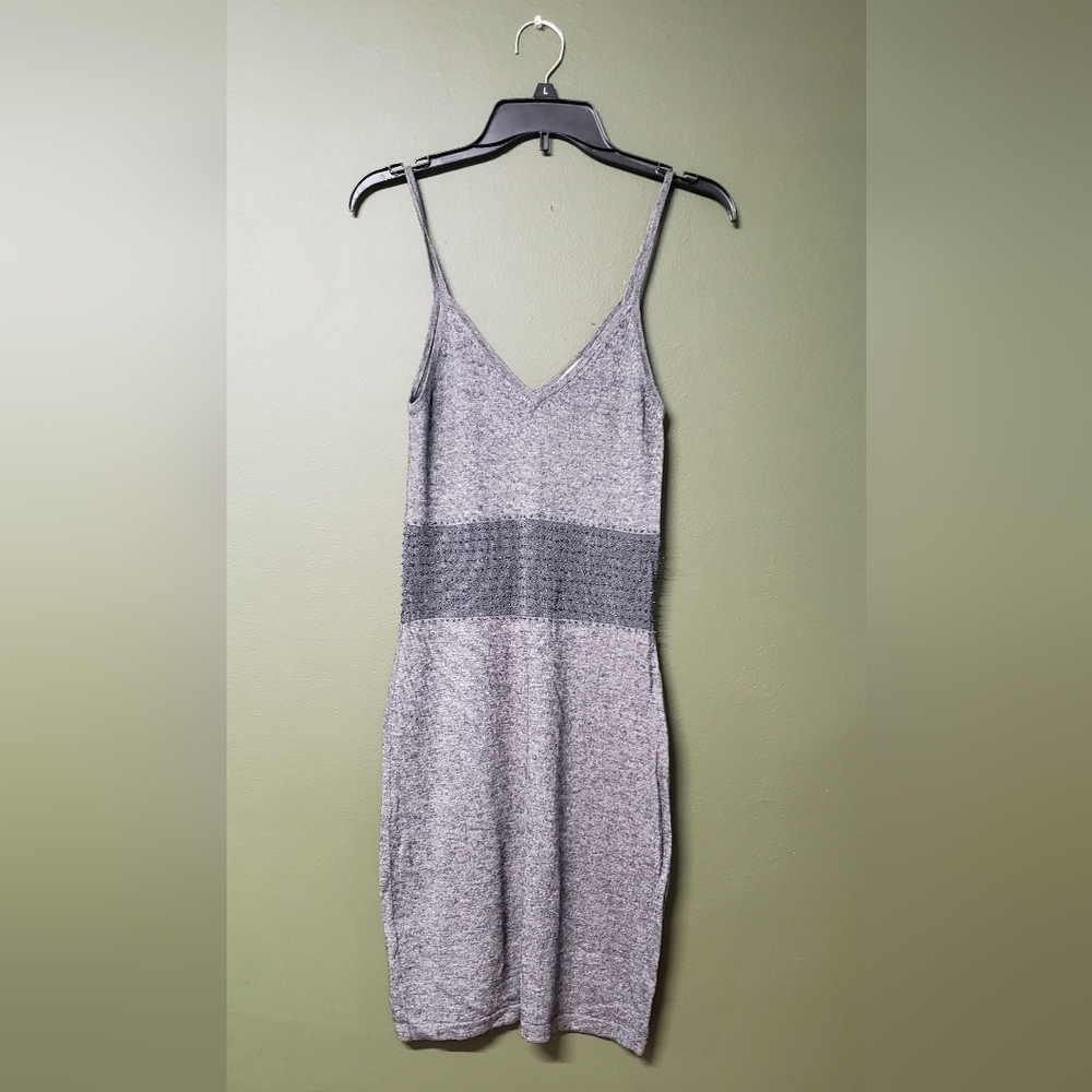 Gray Sleeveless Knit Dress with Crochet Detail